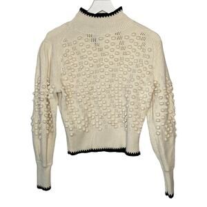 BCBGMaxAzria 3D Knit Black Trim Sweater - Women's Size L